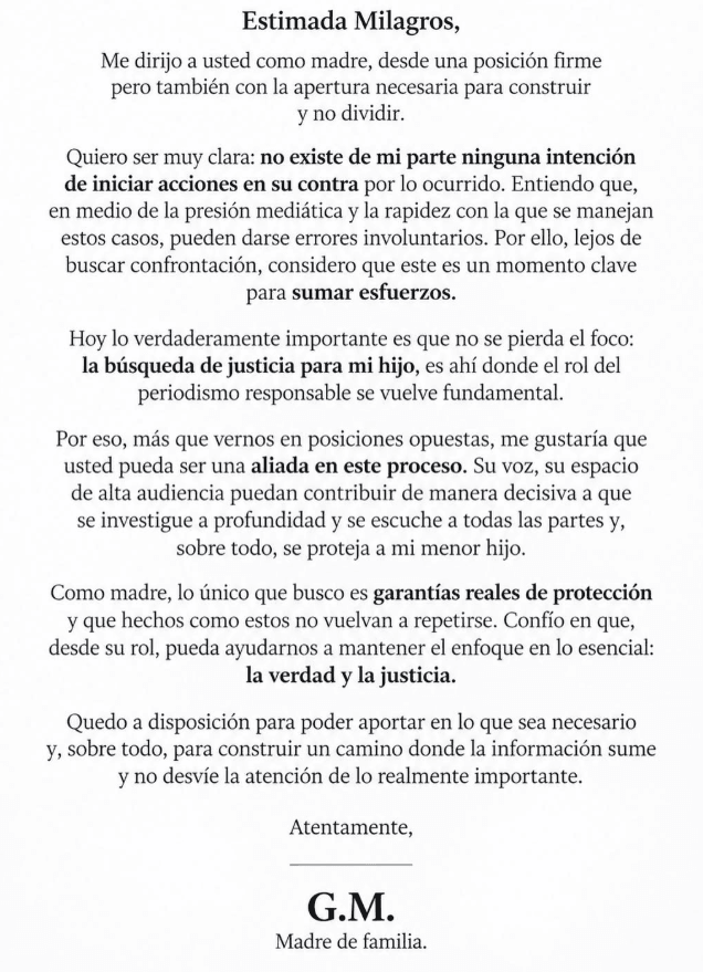 Madre de menor del caso Liceo Naval perdona a Milagros Leiva y descarta denunciarla