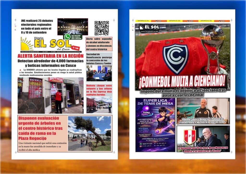 Portada de la edición: Jueves, 3 de setiembre de 2026