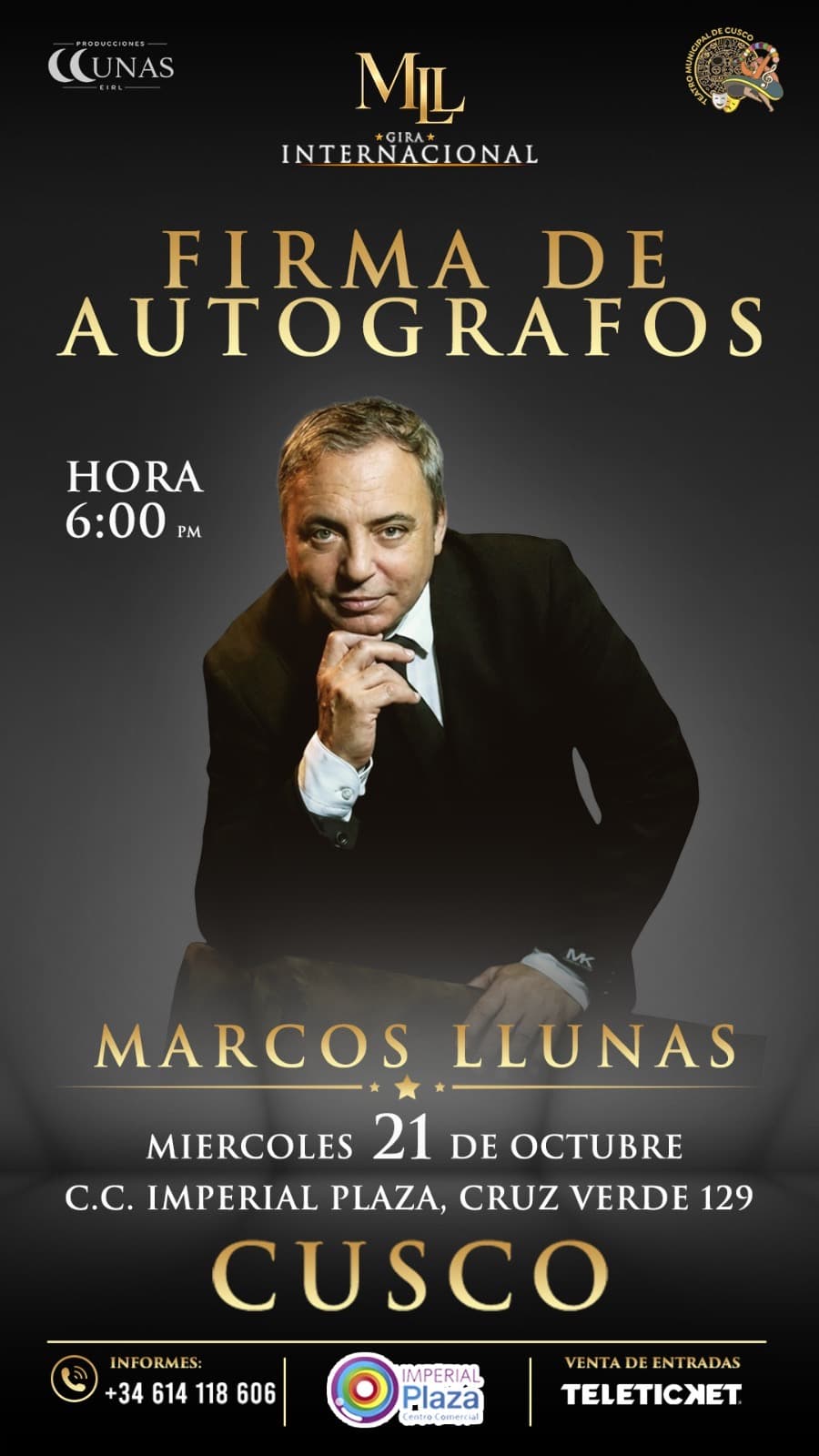 Marcos Llunas vuelve a Cusco con sus grandes éxitos este 24 de octubre