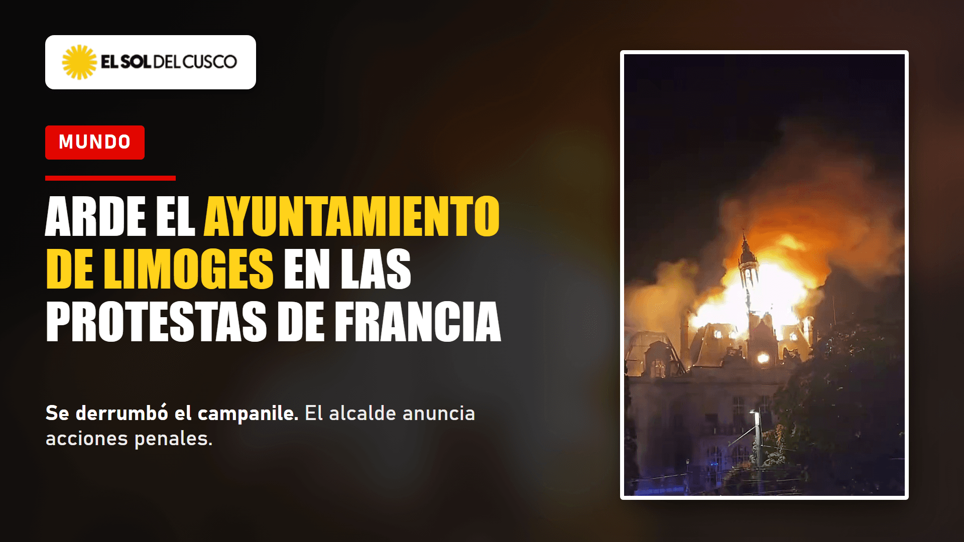 Francia: arde el ayuntamiento de Limoges durante las protestas del 17 de octubre y se derrumba su campanile